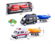 SAMOCHÓD BUS Z ŁODZIĄ PONTONOWĄ NA PRZYCZEPIE  METAL NO.1 /24 XFD1101